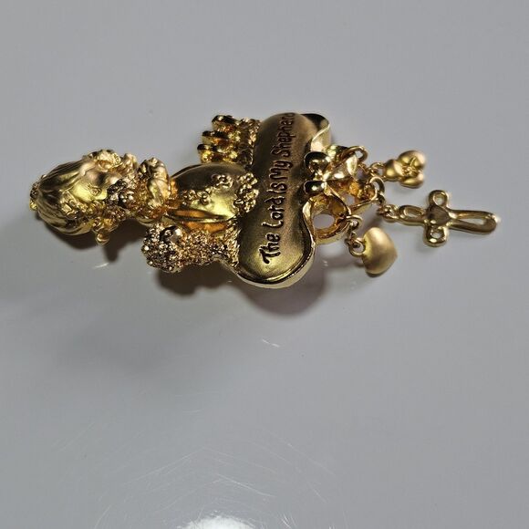 Vintage PMI Precious Moments gold tone Brooch The Lord is My Shepherd w/charms - Picture 9 of 10